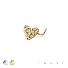 MULTI CZ HEART 316L SURGICAL STEEL L-SHAPE NOSE RING
